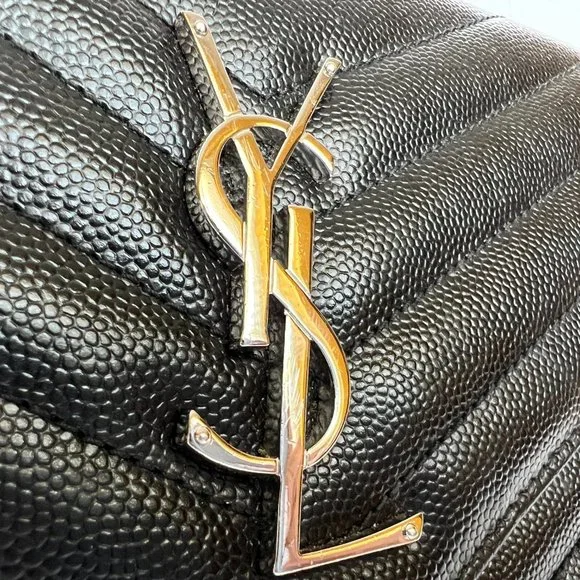 YSL Saint Laurent MONOGRAM CHAIN WALLET | BLACK GRAIN DE POUDRE EMBOSSED LEATHER - Picture 5 of 16